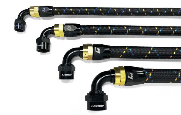 GReddy AN10 90 Degree Swivel Hose End - Black/Gold Anodized