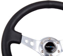 NRG Reinforced Steering Wheel (350mm/3in. Deep) White Leather w/Blk Spoke/Round Holes/White Stripes