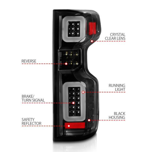 ANZO 19-21 Chevy Silverado Full LED Taillights Black Housing Clear Lens G2 (w/C light Bars)