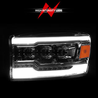 ANZO 06-08 Dodge RAM 1500/2500/3500 LED Projector Headlights w/Light Bar Seq. Signal Chrome Housing