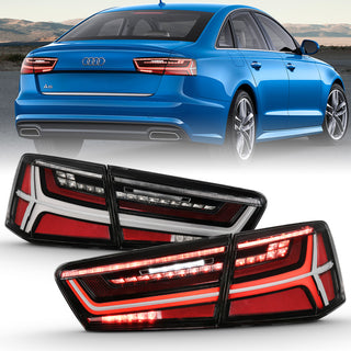 ANZO 2012-2015 Audi A6 LED Taillight Black Housing Clear Lens 4 pcs (Sequential Signal)