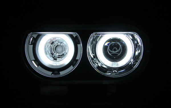 ANZO 2008-2014 Dodge Challenger Projector Headlights w/ Halo Black (CCFL) (HID Compatible)