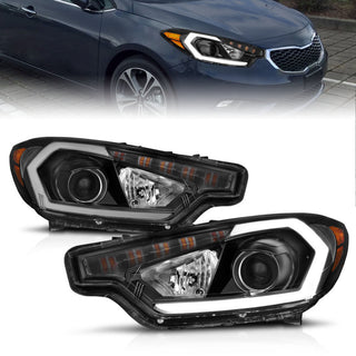 ANZO 2014-2016 Kia Forte Projector Headlights w/ Light Bar Black Housing