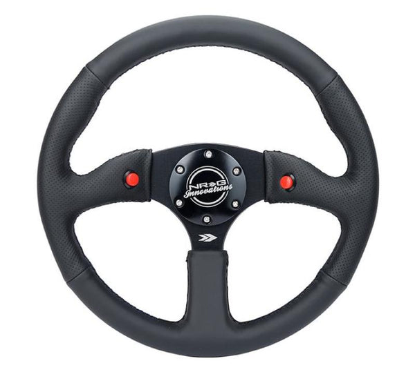 NRG Reinforced Steering Wheel (350mm/ 2.5in. Deep) Sport Leather Racing/ 4mm Matte Black Spoke