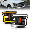 ANZO 18-20 Ford F-150 (w/o Fctry LED) Full LED Proj Headlights w/Light Bar Swtchbk Seq. Black w/Init