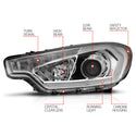 ANZO 2014-2016 Kia Forte Projector Headlights w/ Light Bar Chrome Housing w/ DRL