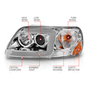 ANZO 1997-2003 Ford F-150 Projector Headlights w/ Light Bar Chrome Housing