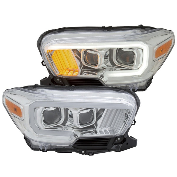 ANZO 2016-2017 Toyota Tacoma Projector Headlights w/ Plank Style Design Chrome/Amber w/ DRL