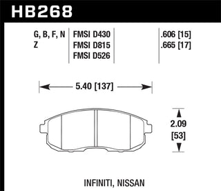 Hawk 03-04 G35/03-05 G35X/ 02-05 350z w/o Brembo HP+ Street Front Brake Pads