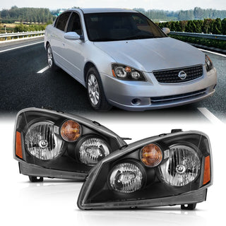 ANZO 2005-2006 Nissan Altima Crystal Headlight 4Door Sedan Black Amber (OE)