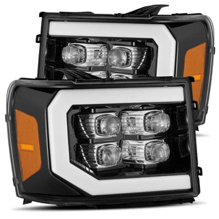 AlphaRex 07-13 GMC 1500HD NOVA LED Proj Headlights Plank - Jet Black w/Activ Light/Seq Signal/DRL