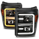 ANZO 2011-2016 Ford F250 Projector Headlights w/ Plank Style Switchback Black w/ Amber