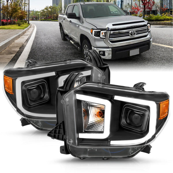 ANZO 14-17 Toyota Tundra Plank Style Projector Headlights Black w/ Amber