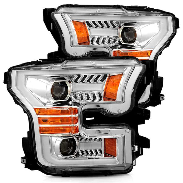 AlphaRex 15-17 Ford F-150 PRO-Series Projector Headlights Plank Style Chrm w/Activ Light/Seq Signal