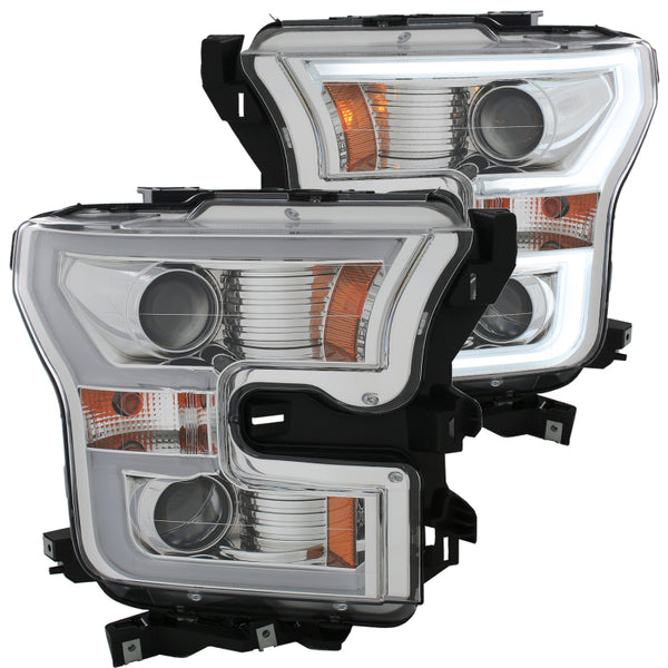 ANZO 2015-2016 Ford F-150 Projector Headlights w/ Plank Style Design Chrome w/ Amber