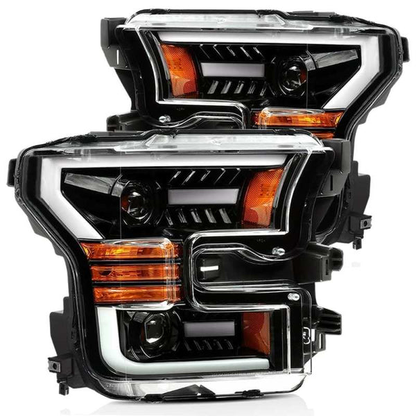 AlphaRex 15-17 Ford F-150 LUXX LED Projector Headlights Plank Style Alpha Blk w/Activ Light/DRL