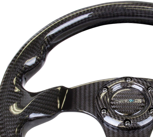 NRG Carbon Fiber Steering Wheel (320mm) Flat Bottom w/Shiny Black Carbon