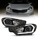 ANZO 2014-2016 Kia Forte Projector Headlights w/ Light Bar Black Housing w/ DRL