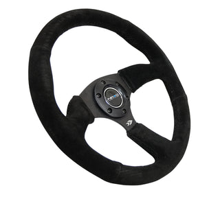 NRG Reinforced Steering Wheel (350mm / 2.5in. Deep) Blk Suede Comfort Grip w/5mm Matte Blk Spokes