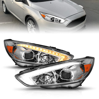 ANZO 15-18 Ford Focus Projector Headlights - w/ Light Bar Switchback Chrome Housing