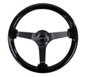 NRG Reinforced Steering Wheel (350mm / 3in. Deep) Black w/Black Chrome Solid 3-Spoke Center