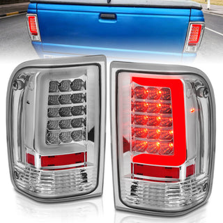 ANZO 1993-1997 Ford Ranger LED Tail Lights w/ Light Bar Black Housing Clear Lens