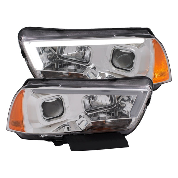 ANZO 11-14 Dodge Charger Projector Headlights w/ Plank Style Design Chrome w/ Amber