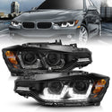 ANZO 2012-2015 BMW 3 Series Projector Headlights w/ U-Bar Black