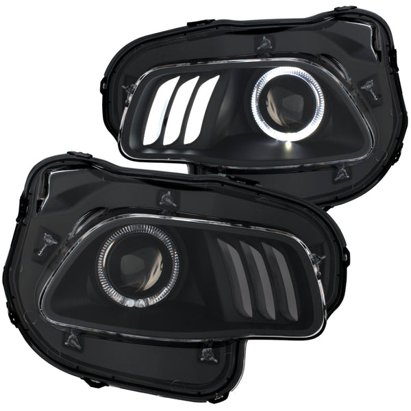 ANZO 2014-2016 Jeep Cherokee Projector Headlights Black clear w/ white and Red
