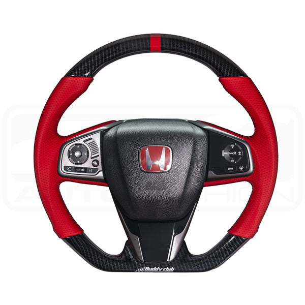 BUDDY CLUB RACING SPEC CARBON RED STEERING WHEEL - 2016+ CIVIC / 2017+ CIVIC TYPE-R FK8