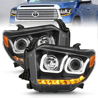 ANZO 2014-2015 Toyota Tundra Projector Headlights w/ U-Bar Black w/ DRL