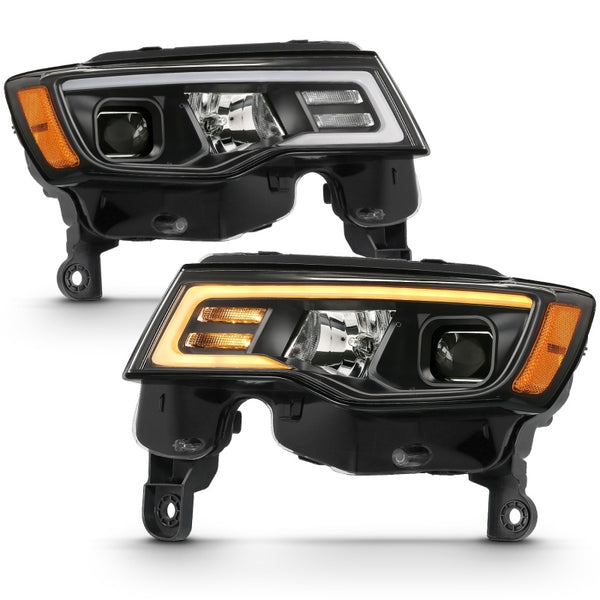 ANZO 2017-2018 Jeep Grand Cherokee Projector Headlights w/ Plank Style Switchback - Black w/ Amber