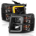 ANZO 07-13 Chevrolet Silverado 1500 Plank Style Projector Headlights Black w/ Amber