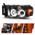 ANZO 2002-2005 Dodge Ram 1500 Projector Headlights w/ Halo Black Clear Amber