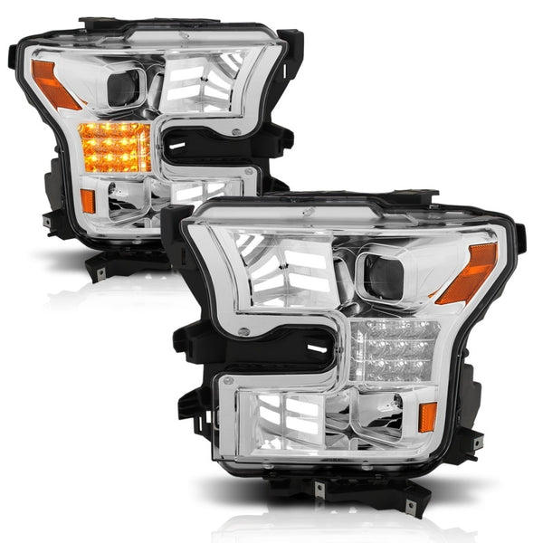 ANZO 15-17 Ford F-150 Proj Headlights w/ Plank Style Design Chrome w/ Amber Sequential Turn Signal