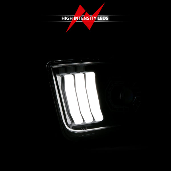 ANZO 05-09 Ford Mustang (w/Factory Halogen HL Only) Projector Headlights w/Light Bar Black Housing