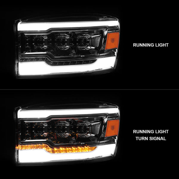 ANZO 06-08 Dodge RAM 1500/2500/3500 LED Projector Headlights w/Light Bar Seq. Signal Chrome Housing