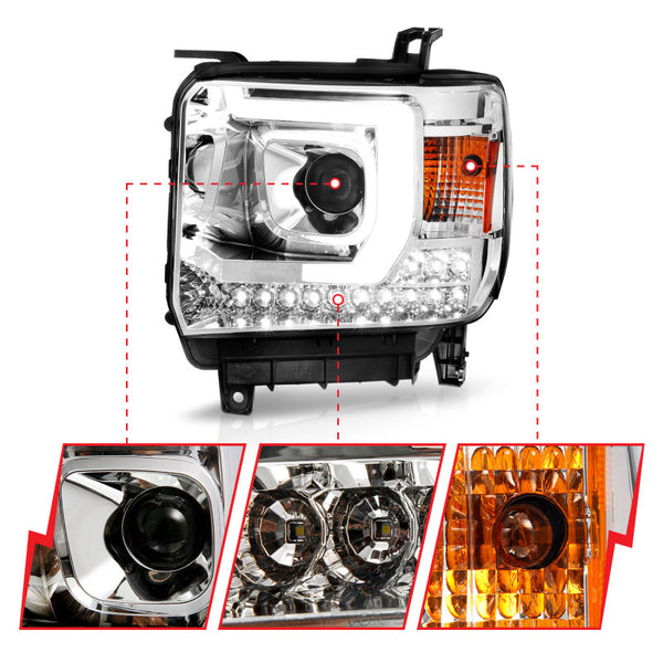 ANZO 14-15 GMC Sierra 1500/2500HD/3500HD Plank Style Projector Headlight - Chrome Housing