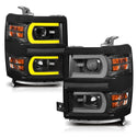 ANZO 14-15 Chevrolet Silverado 1500 Projector Headlights w/ Plank Style Switchback Black w/ Amber