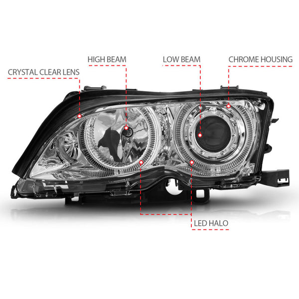 ANZO 2002-2005 BMW 3 Series E46 Projector Headlights w/ Halo Chrome