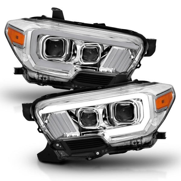 ANZO 2016-2017 Toyota Tacoma Projector Headlights w/ Plank Style Design Chrome/Amber w/ DRL