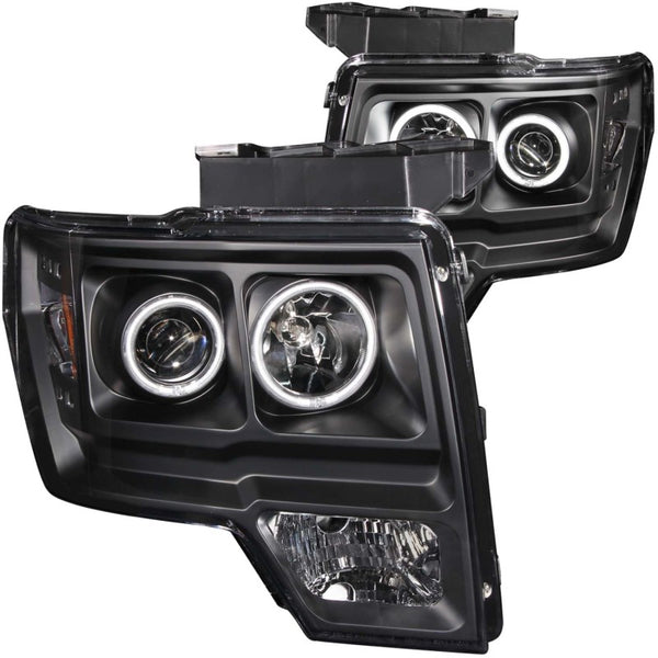 ANZO 2009-2014 Ford F-150 Projector Headlights w/ Halo Black (CCFL)