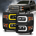 ANZO 14-15 Chevrolet Silverado 1500 Projector Headlights w/ Plank Style Switchback Black w/ Amber