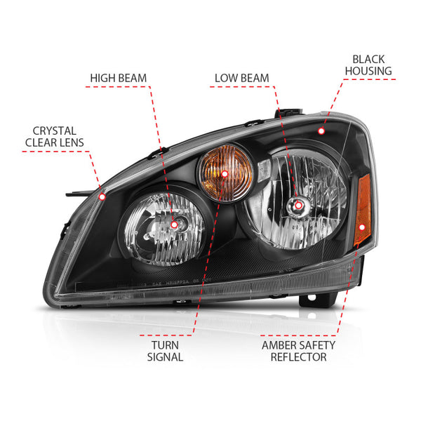 ANZO 2005-2006 Nissan Altima Crystal Headlight 4Door Sedan Black Amber (OE)