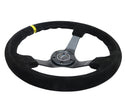 NRG Reinforced Steering Wheel (350mm / 3in. Deep) Blk Suede/X-Stitch w/5mm Blk Spoke & Yellow CM