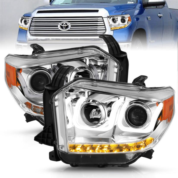 ANZO 2014-2015 Toyota Tundra Projector Headlights w/ U-Bar Chrome w/ DRL